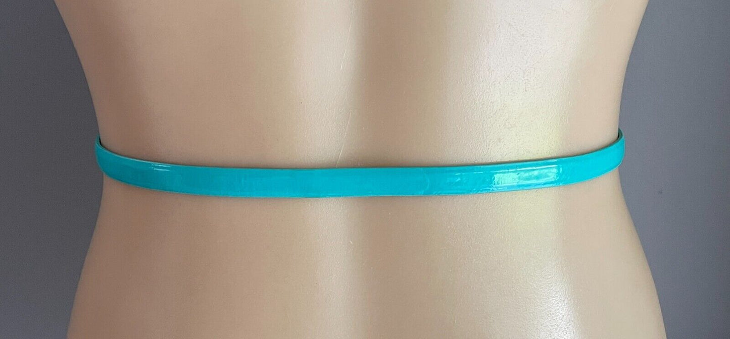 H&M Thin Belt Aqua Patent 1cm Pleather Size EU S 10 To Fit Waist 81-91cm