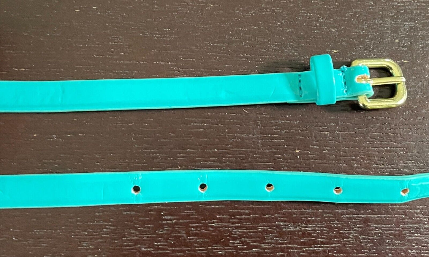H&M Thin Belt Aqua Patent 1cm Pleather Size EU S 10 To Fit Waist 81-91cm