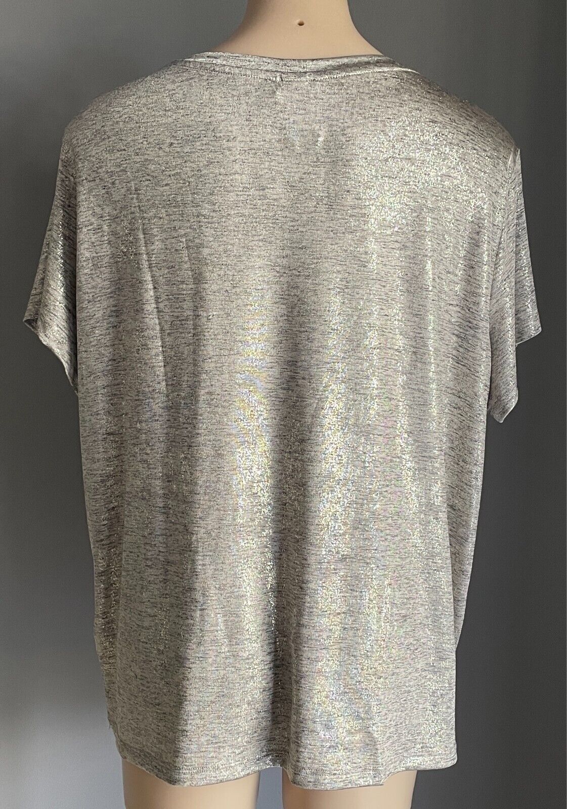 H&M Top Beige Black Gold Marl Short Sleeve Blouse Size EUR XL Stretch Fabric