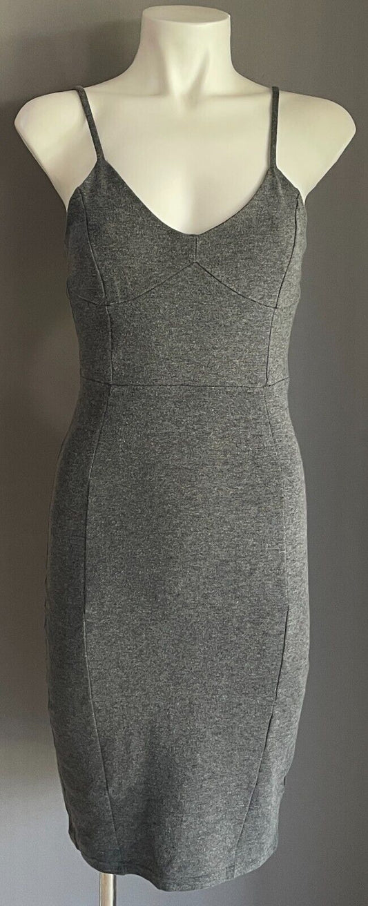 H&M Bodycon Dress Grey Marl Stretch Pencil Sleeveless Knee Length Size 8