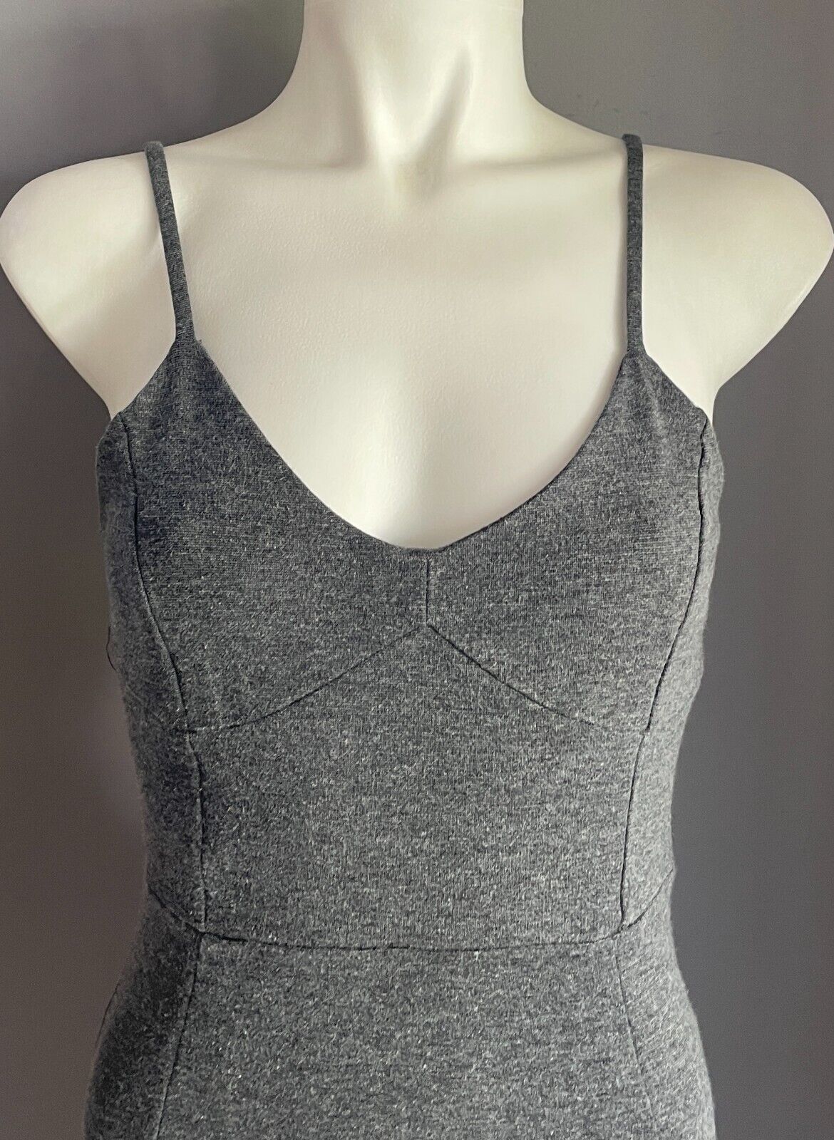 H&M Bodycon Dress Grey Marl Stretch Pencil Sleeveless Knee Length Size 8