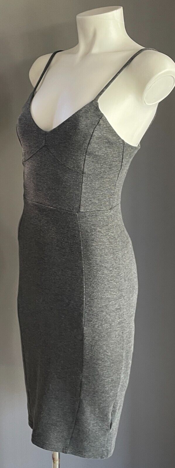 H&M Bodycon Dress Grey Marl Stretch Pencil Sleeveless Knee Length Size 8
