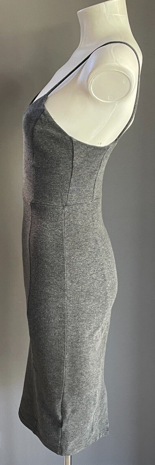 H&M Bodycon Dress Grey Marl Stretch Pencil Sleeveless Knee Length Size 8