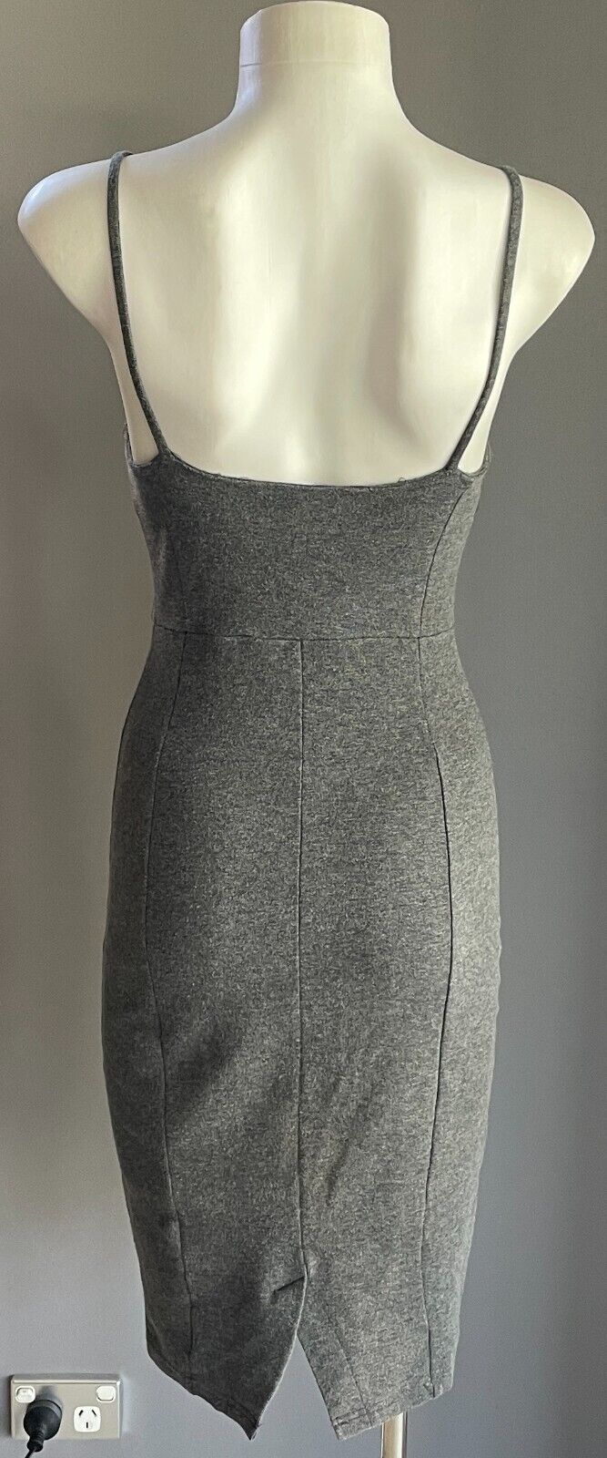 H&M Bodycon Dress Grey Marl Stretch Pencil Sleeveless Knee Length Size 8