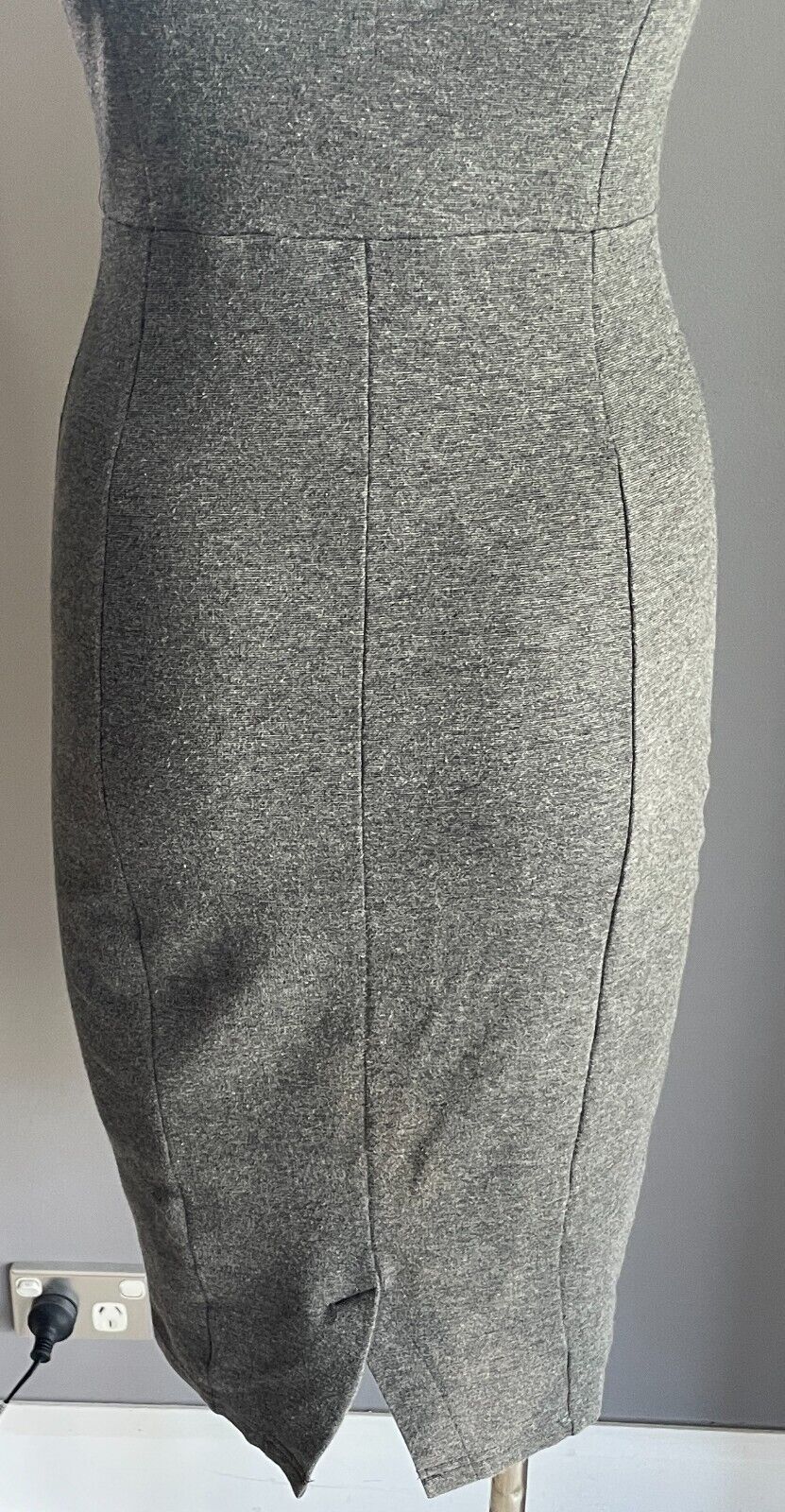 H&M Bodycon Dress Grey Marl Stretch Pencil Sleeveless Knee Length Size 8