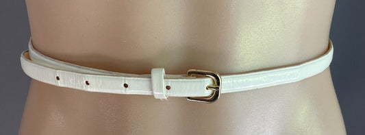 H&M Off White 1cm Thin Belt Patent Pleather Size EU S 10 To Fit Waist 81-91cm