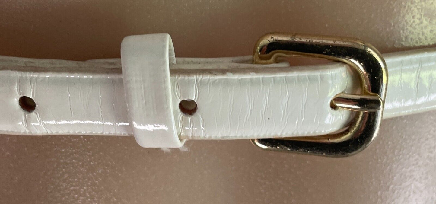 H&M Off White 1cm Thin Belt Patent Pleather Size EU S 10 To Fit Waist 81-91cm