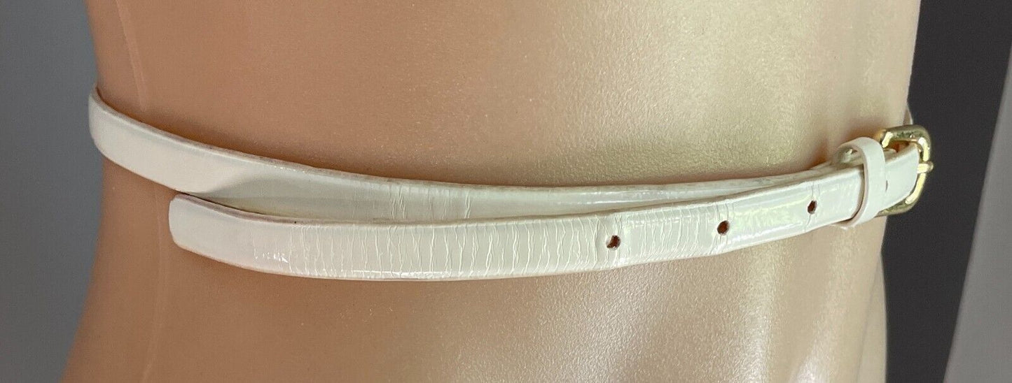 H&M Off White 1cm Thin Belt Patent Pleather Size EU S 10 To Fit Waist 81-91cm