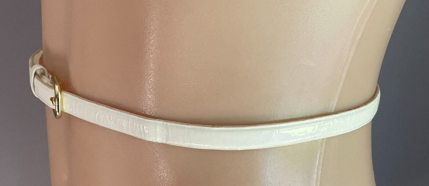 H&M Off White 1cm Thin Belt Patent Pleather Size EU S 10 To Fit Waist 81-91cm