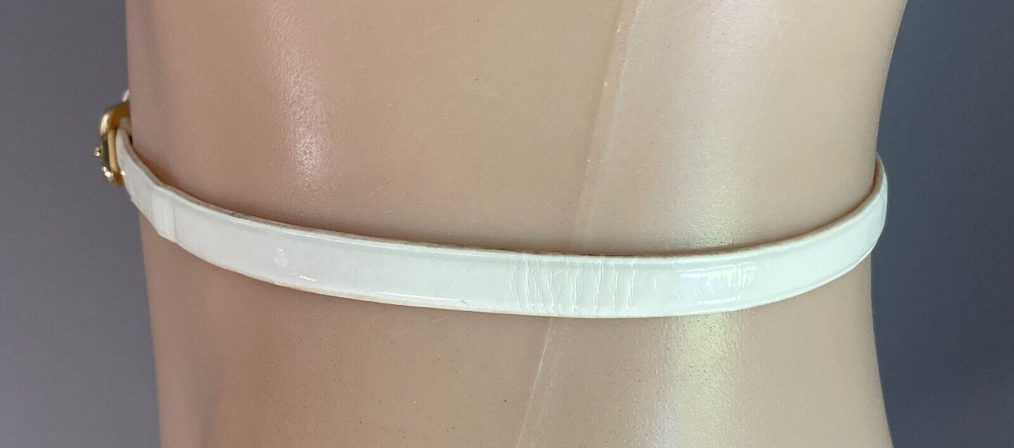 H&M Off White 1cm Thin Belt Patent Pleather Size EU S 10 To Fit Waist 81-91cm