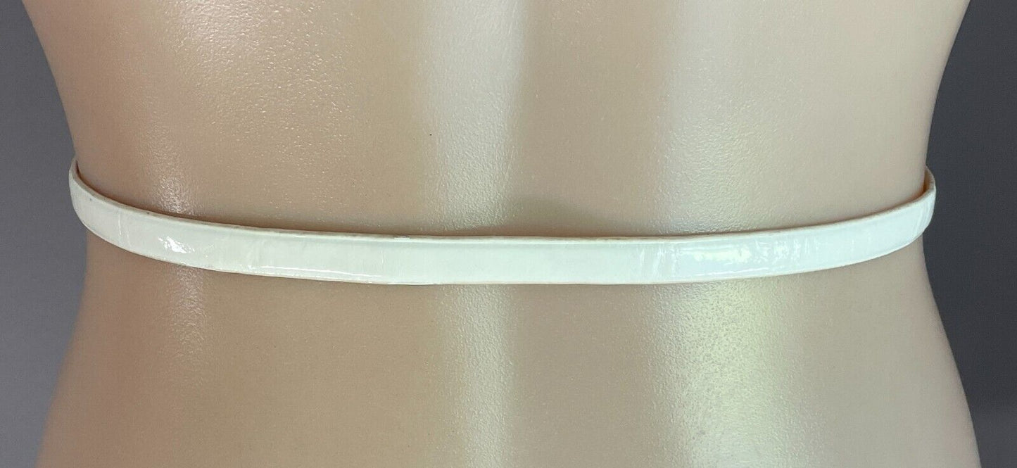 H&M Off White 1cm Thin Belt Patent Pleather Size EU S 10 To Fit Waist 81-91cm