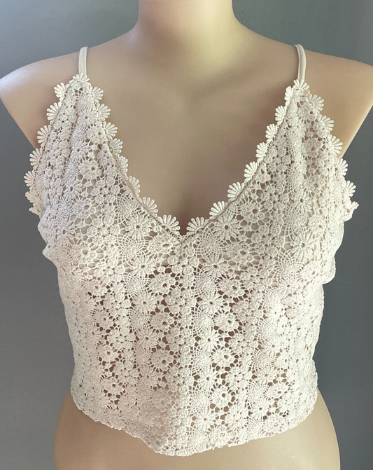 H&M Crop Top Light Beige Lace Adjustable Straps Partially Lined Size XXL 18 NEW