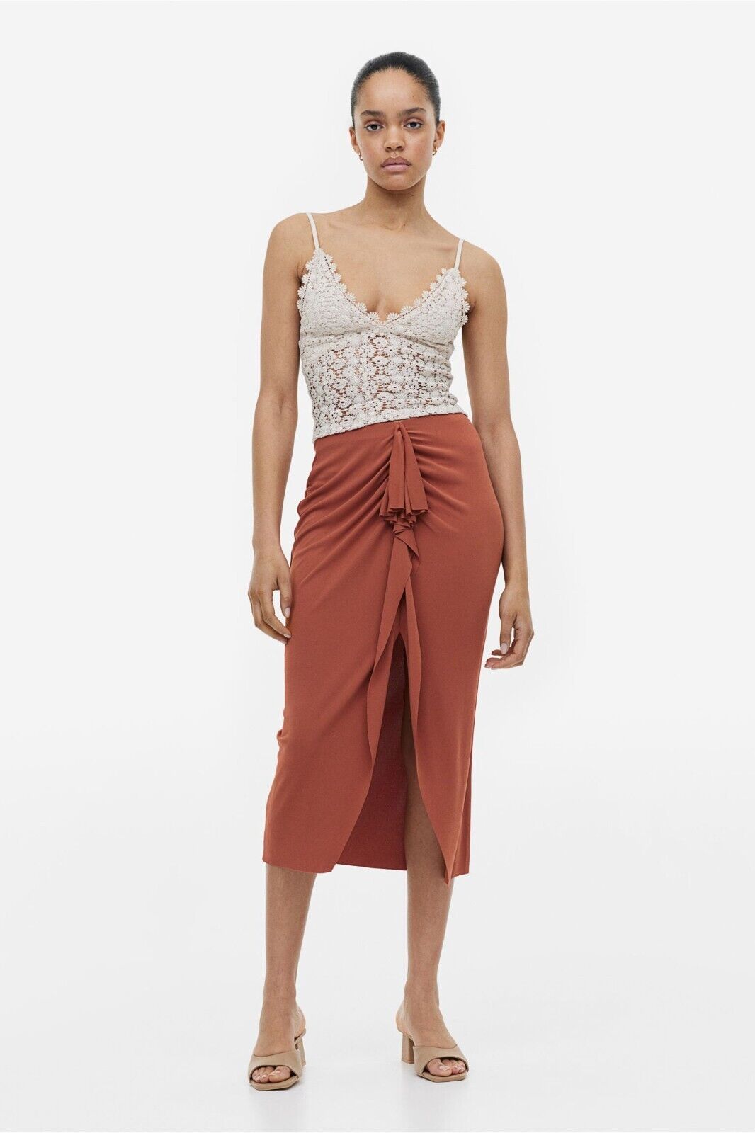 H&M Crop Top Light Beige Lace Adjustable Straps Partially Lined Size XXL 18 NEW