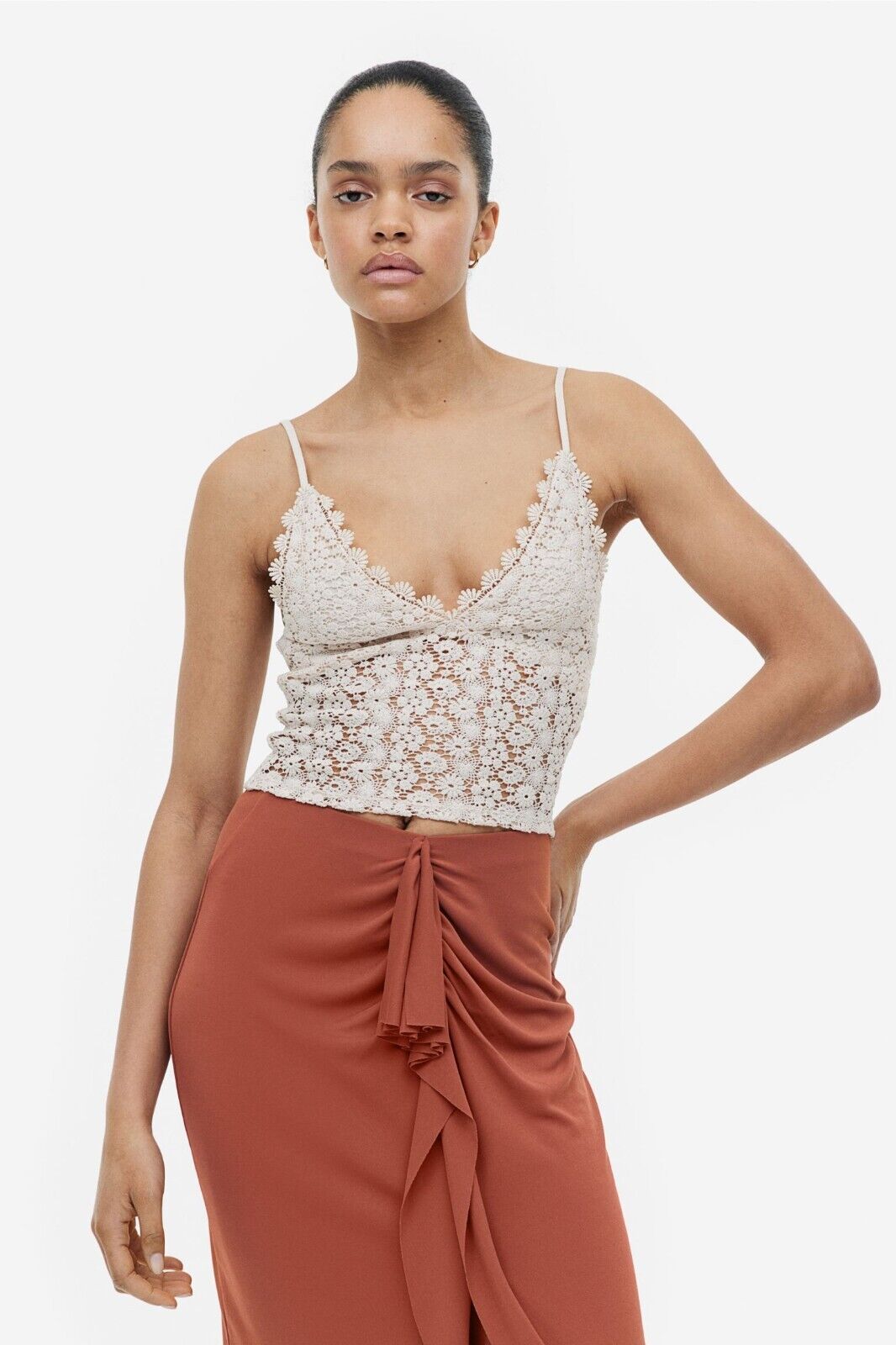H&M Crop Top Light Beige Lace Adjustable Straps Partially Lined Size XXL 18 NEW