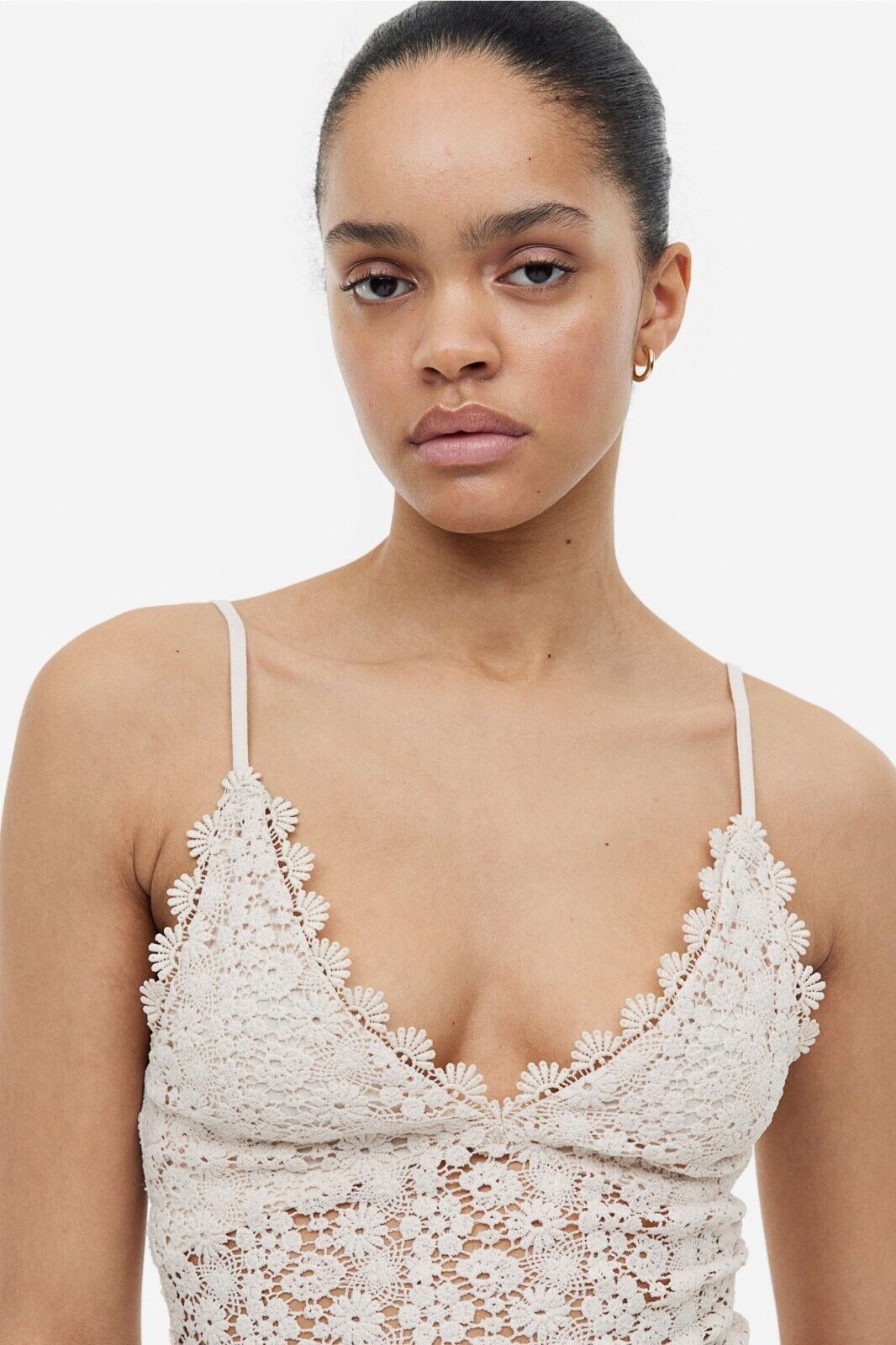 H&M Crop Top Light Beige Lace Adjustable Straps Partially Lined Size XXL 18 NEW