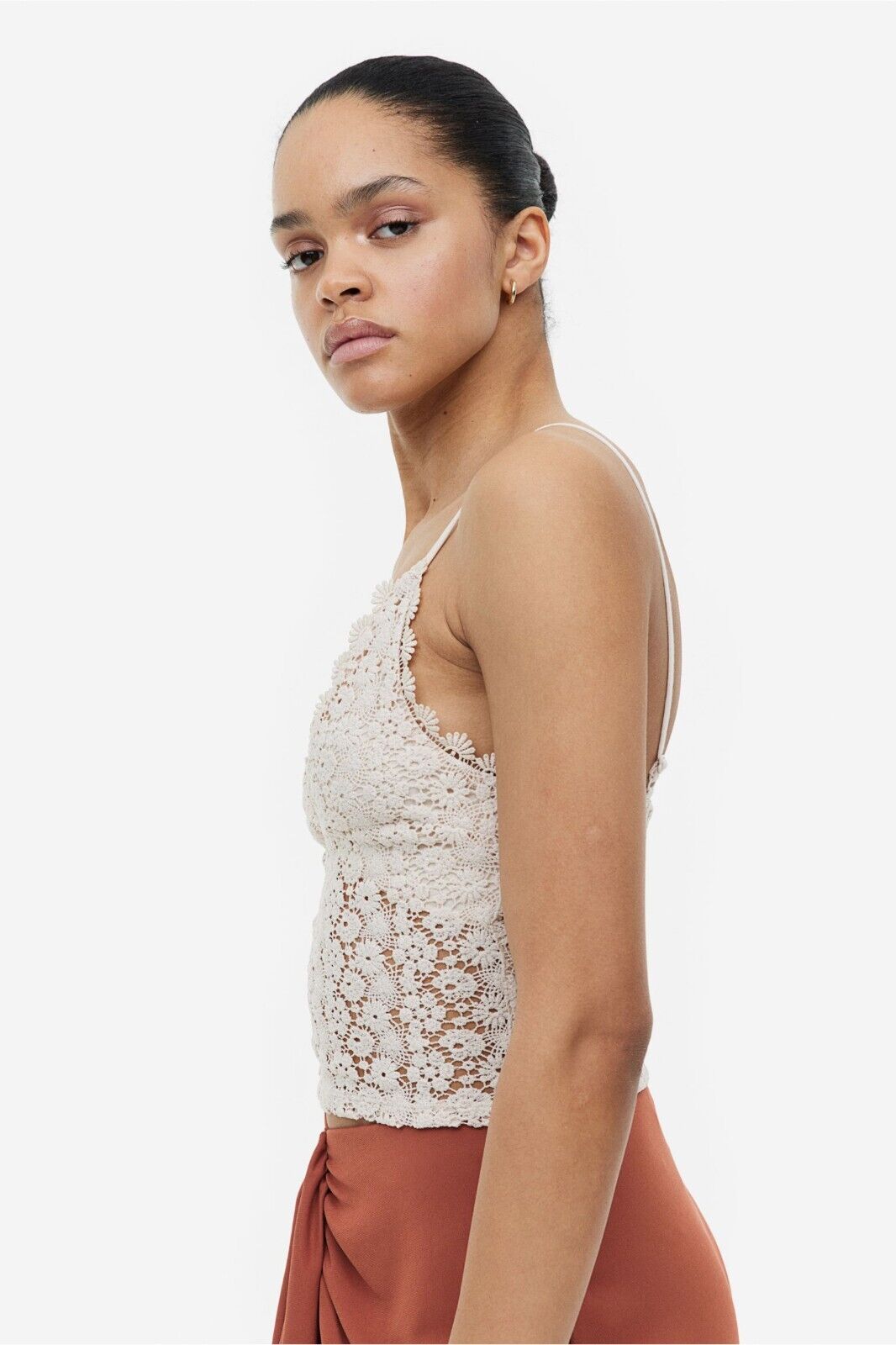 H&M Crop Top Light Beige Lace Adjustable Straps Partially Lined Size XXL 18 NEW