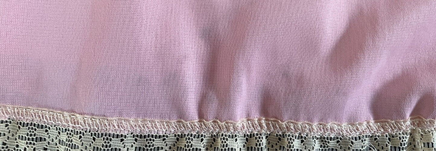 DIAMOND CUT Nightie Size 12 Pink Cream Lace Trim Sleeveless Long Length Vintage