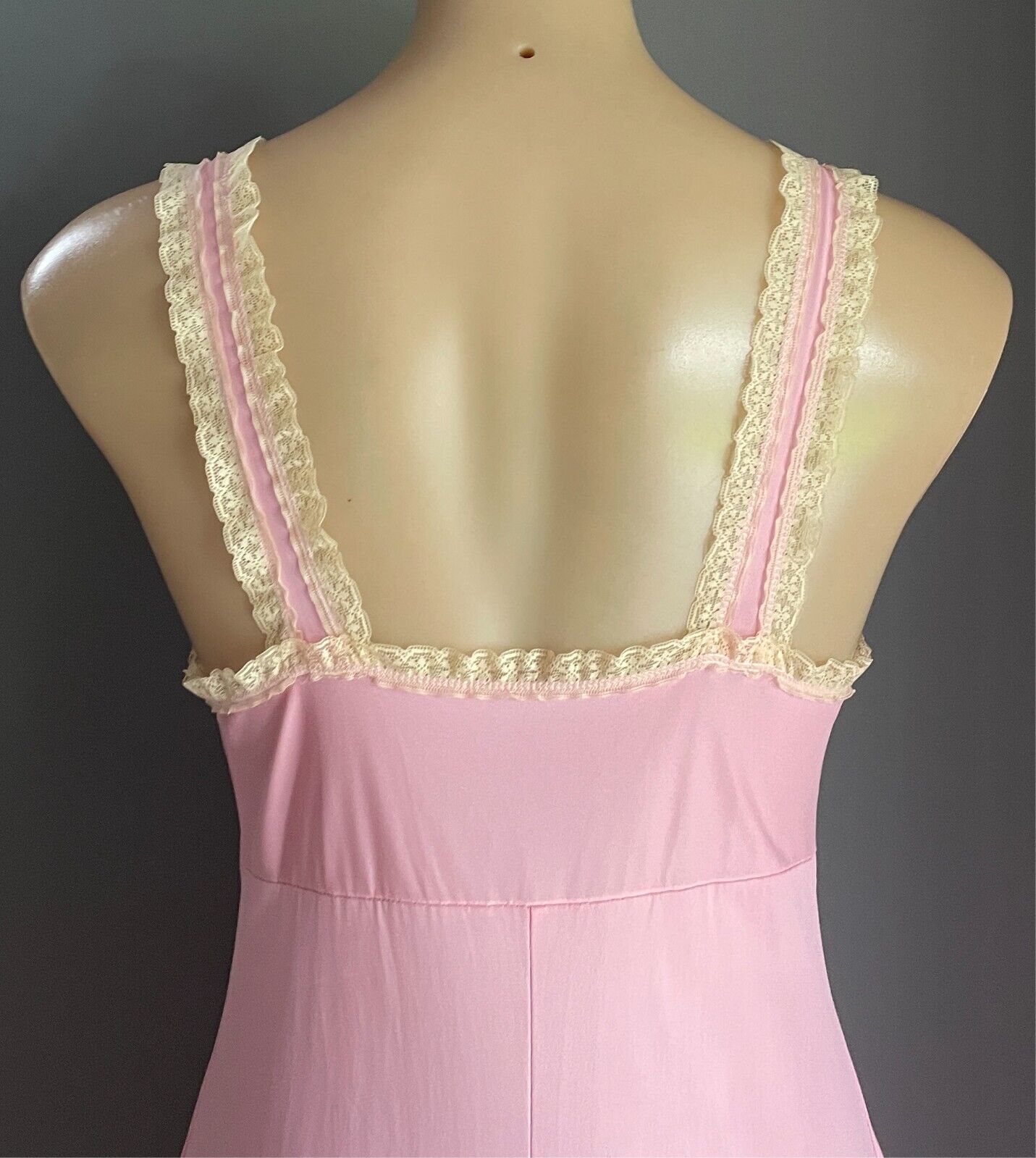 DIAMOND CUT Nightie Size 12 Pink Cream Lace Trim Sleeveless Long Length Vintage