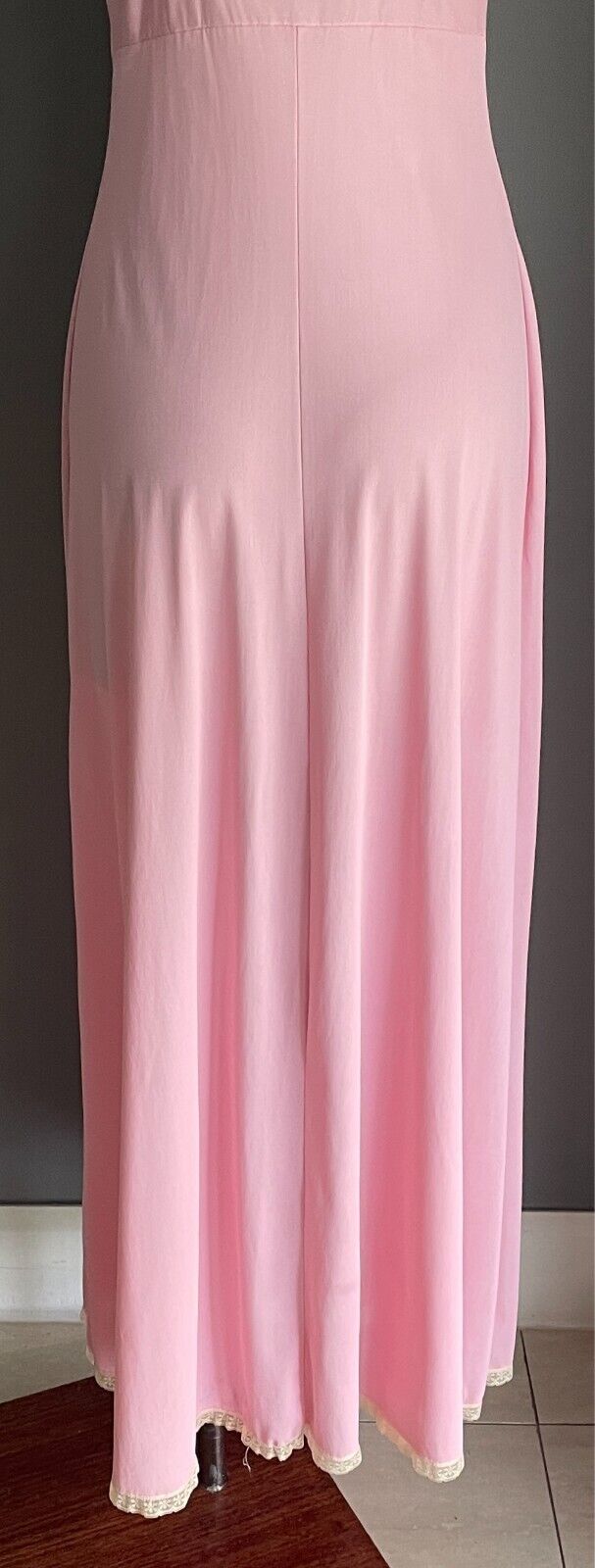 DIAMOND CUT Nightie Size 12 Pink Cream Lace Trim Sleeveless Long Length Vintage