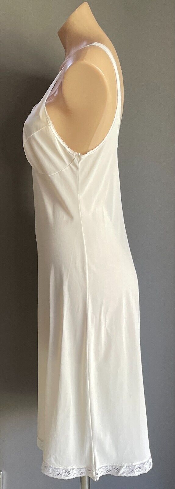 DIAMOND CUT Petticoat White Nylon Full Slip Lace Trim Size 14 Vintage