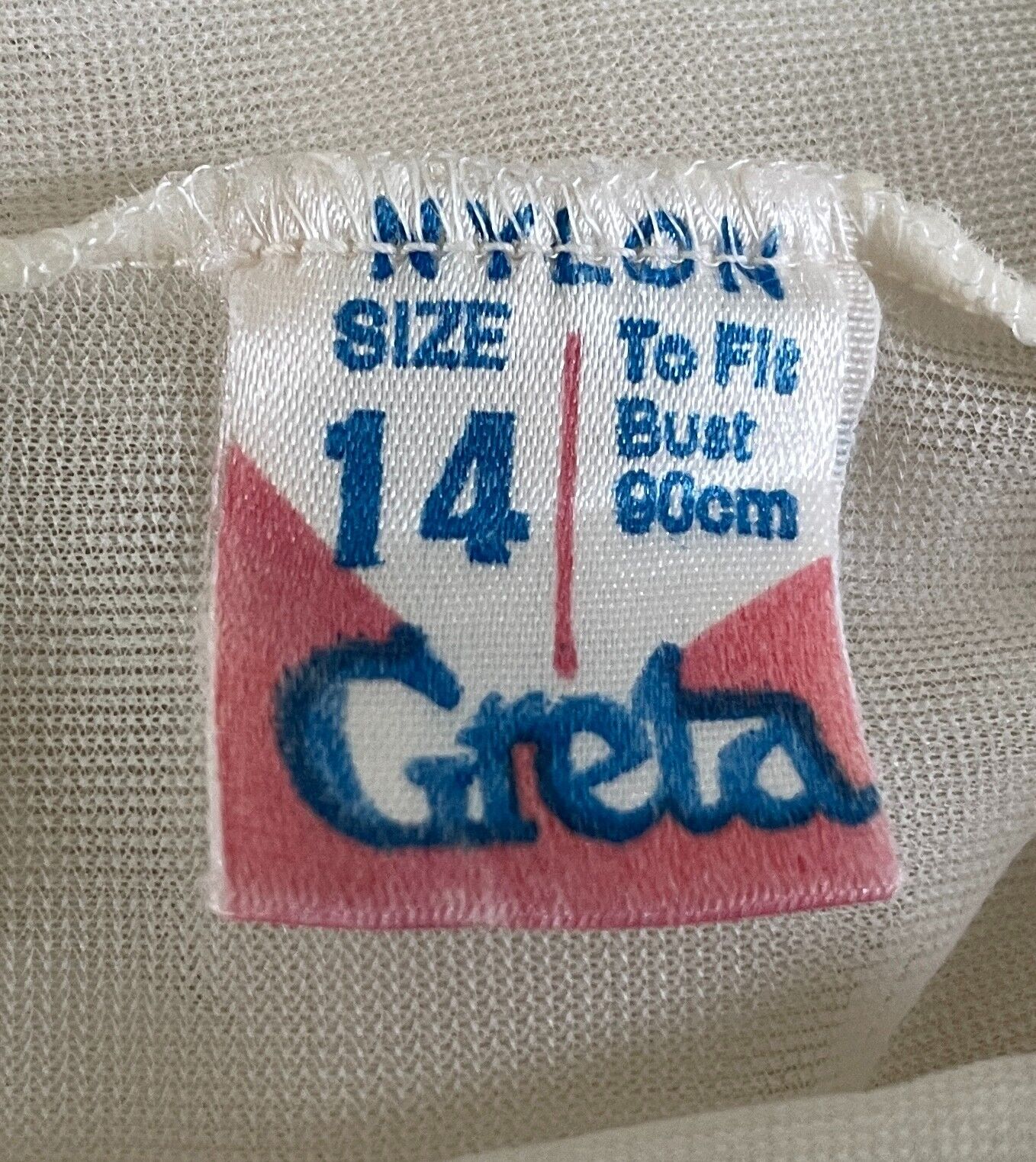 GRETA Nightie Ivory Brown Trim Nylon Lined Long Length Size 14 Lingerie Vintage
