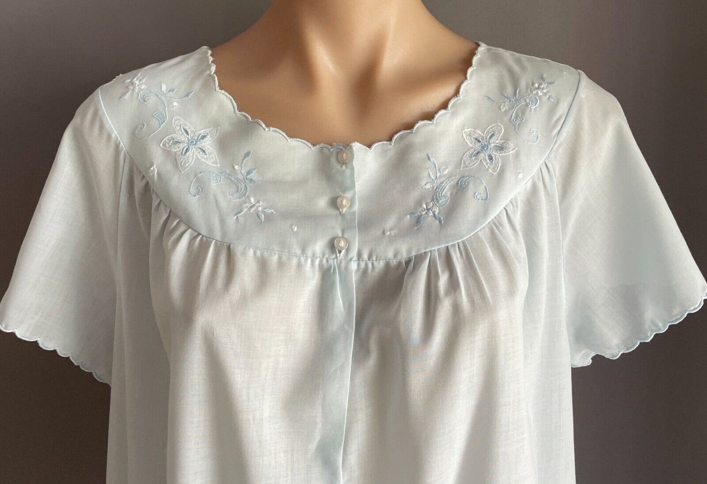 Vintage Nightie Baby Blue Size 18 Cotton Blend Cap Sleeve Long Length 1970s NEW