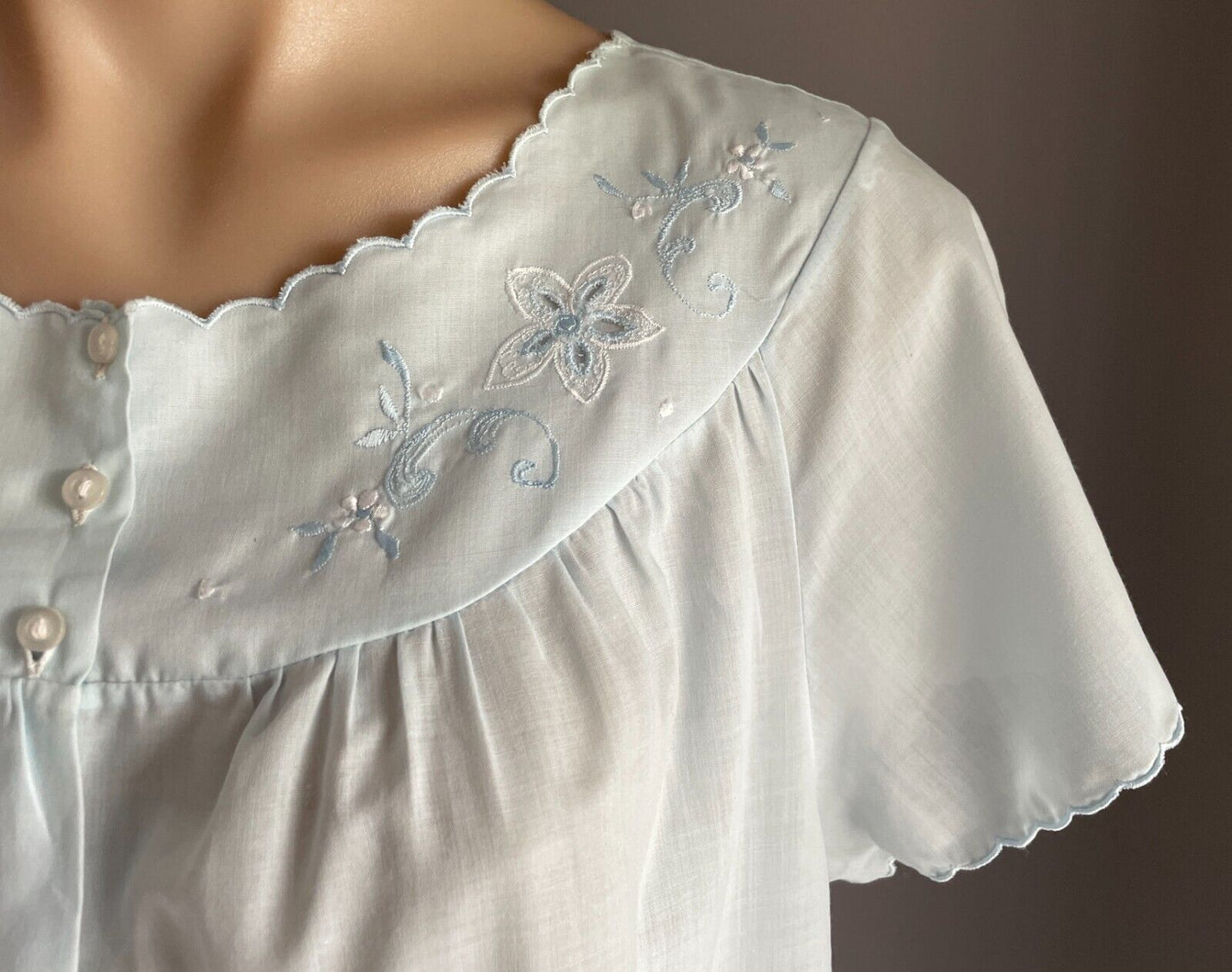 Vintage Nightie Baby Blue Size 18 Cotton Blend Cap Sleeve Long Length 1970s NEW