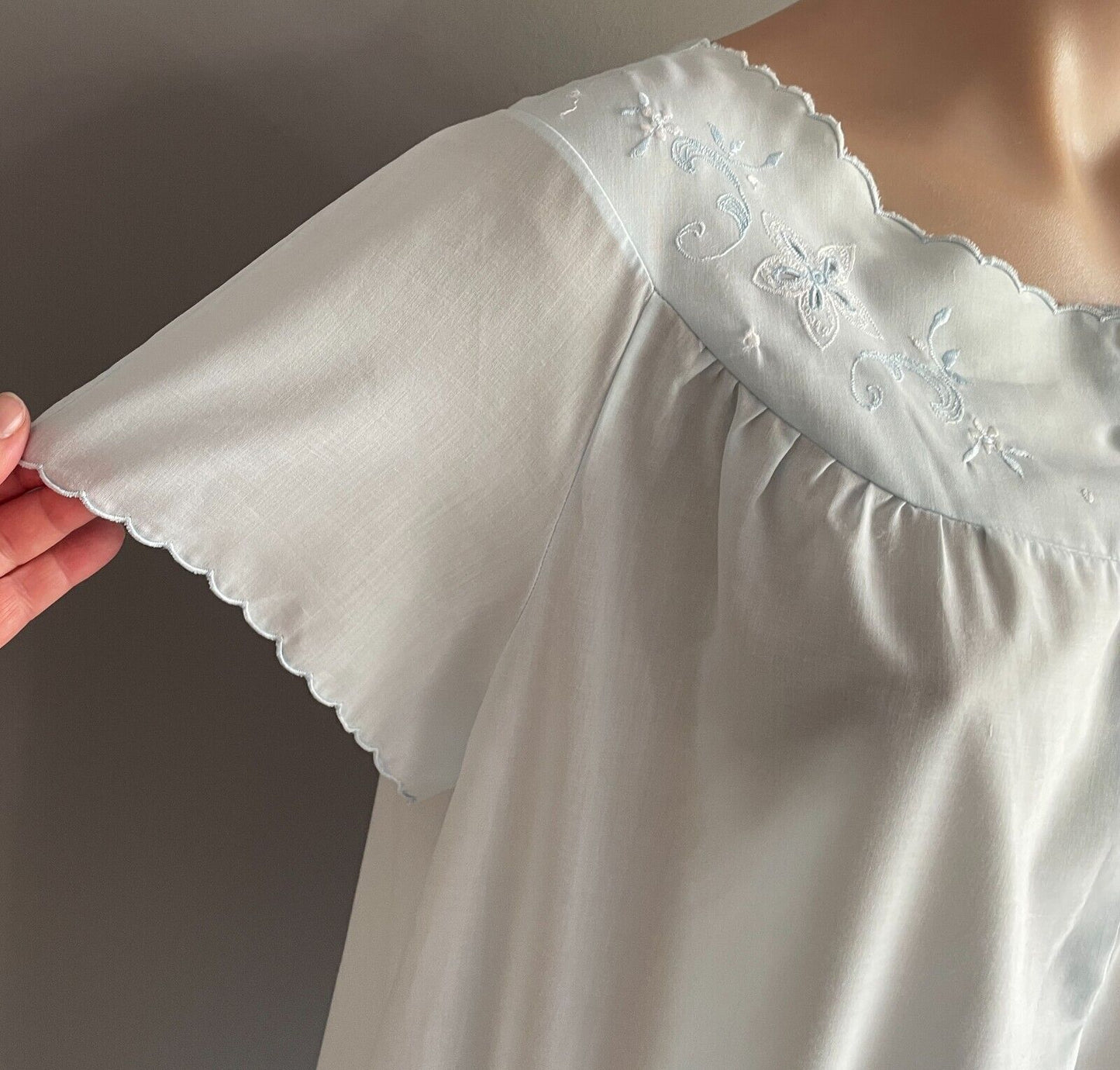 Vintage Nightie Baby Blue Size 18 Cotton Blend Cap Sleeve Long Length 1970s NEW
