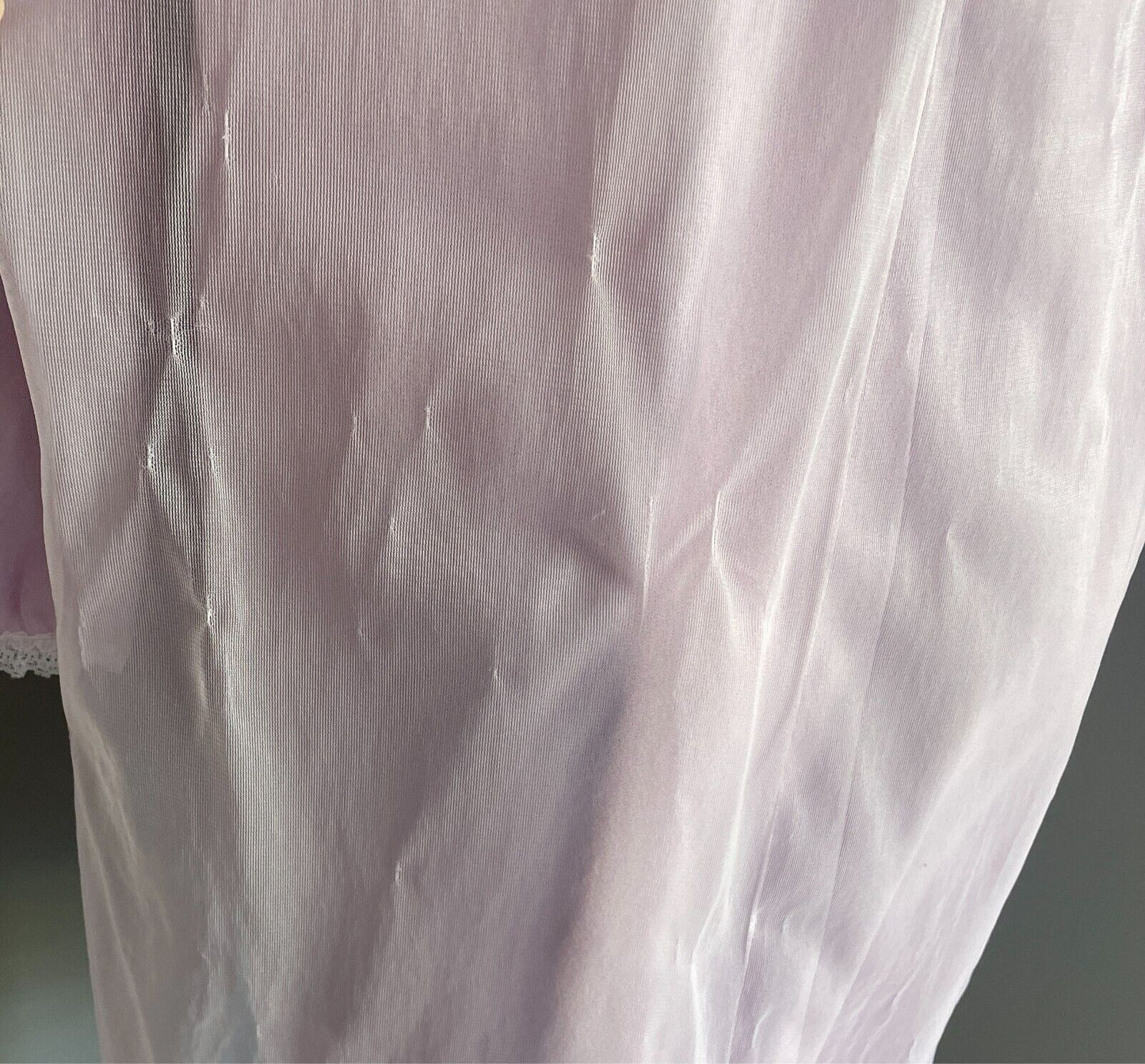 Vintage Bri Nylon Nightie 1960s Mauve Long Sleeve  White Lace Trim Size 14