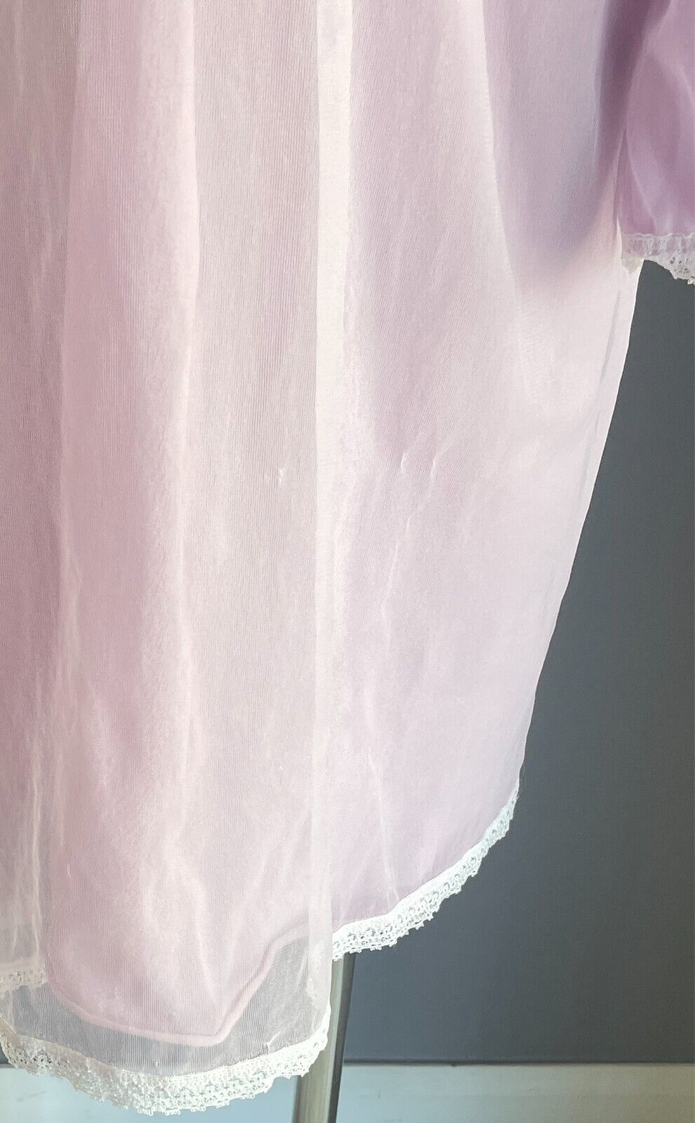 Vintage Bri Nylon Nightie 1960s Mauve Long Sleeve  White Lace Trim Size 14