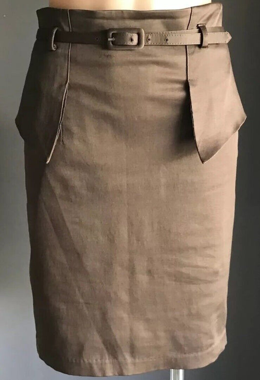 FORCAST Skirt Brown Pencil Peplum Waist Knee Length Ladies Size 10 w Belt NEW