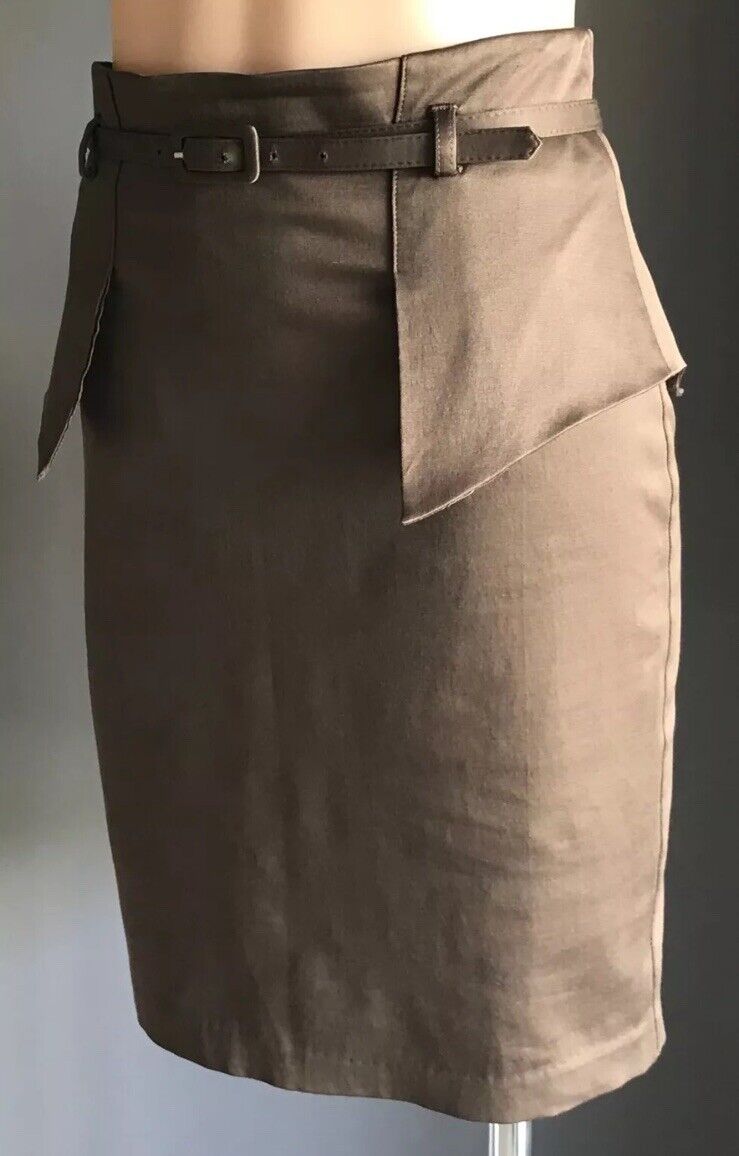 FORCAST Skirt Brown Pencil Peplum Waist Knee Length Ladies Size 10 w Belt NEW