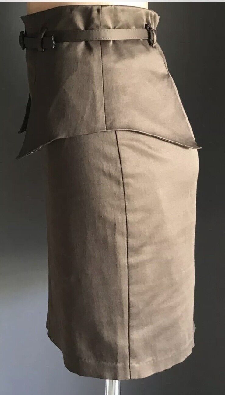 FORCAST Skirt Brown Pencil Peplum Waist Knee Length Ladies Size 10 w Belt NEW
