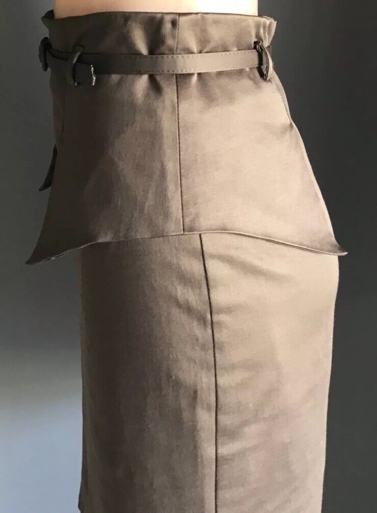 FORCAST Skirt Brown Pencil Peplum Waist Knee Length Ladies Size 10 w Belt NEW