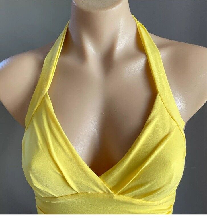 FORCAST Halter Neck Top Yellow Stretch Sleeveless Stretch Jersey Size M 10