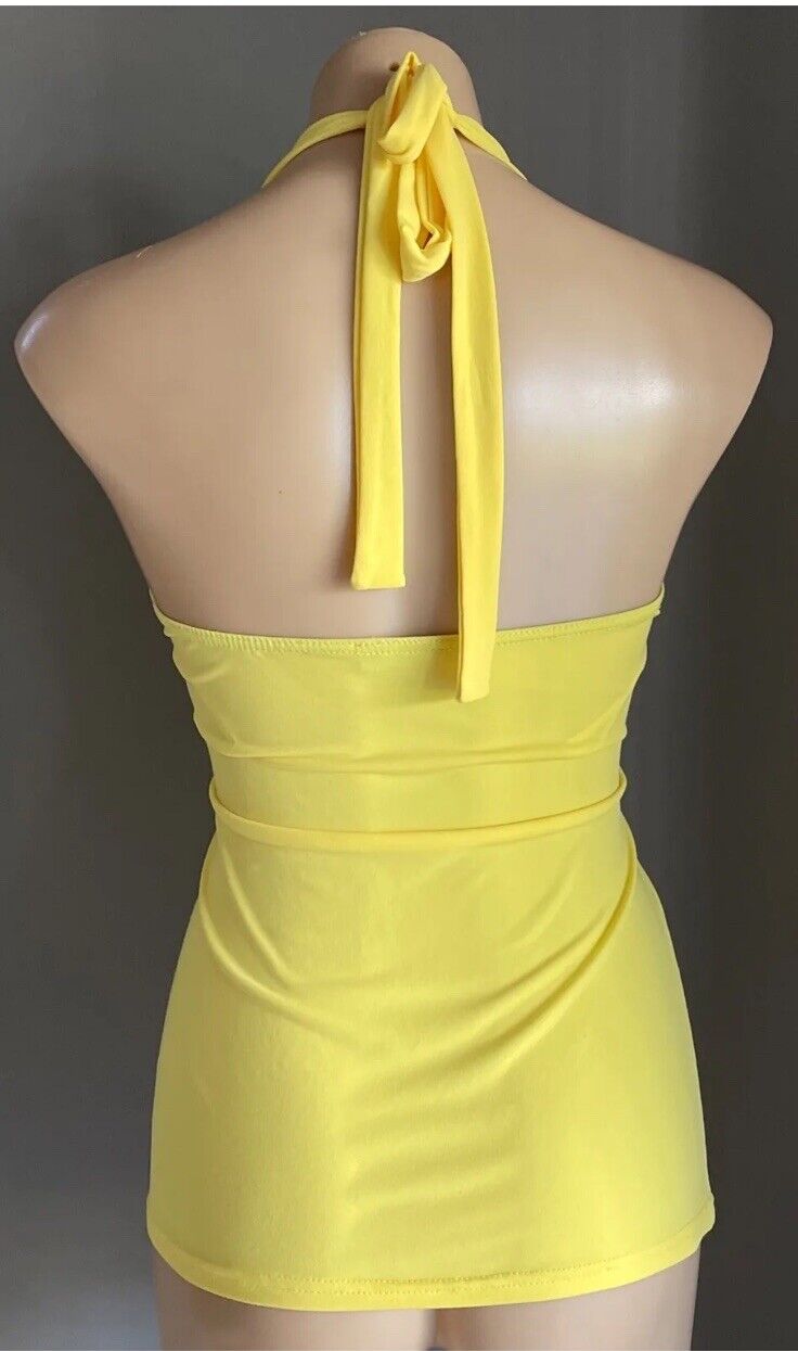FORCAST Halter Neck Top Yellow Stretch Sleeveless Stretch Jersey Size M 10