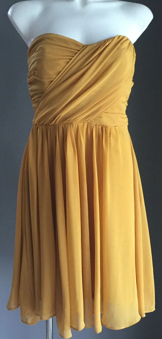 FORCAST Strapless Dress Gathered Bustier Chiffon Mustard Yellow Ladies Size 8