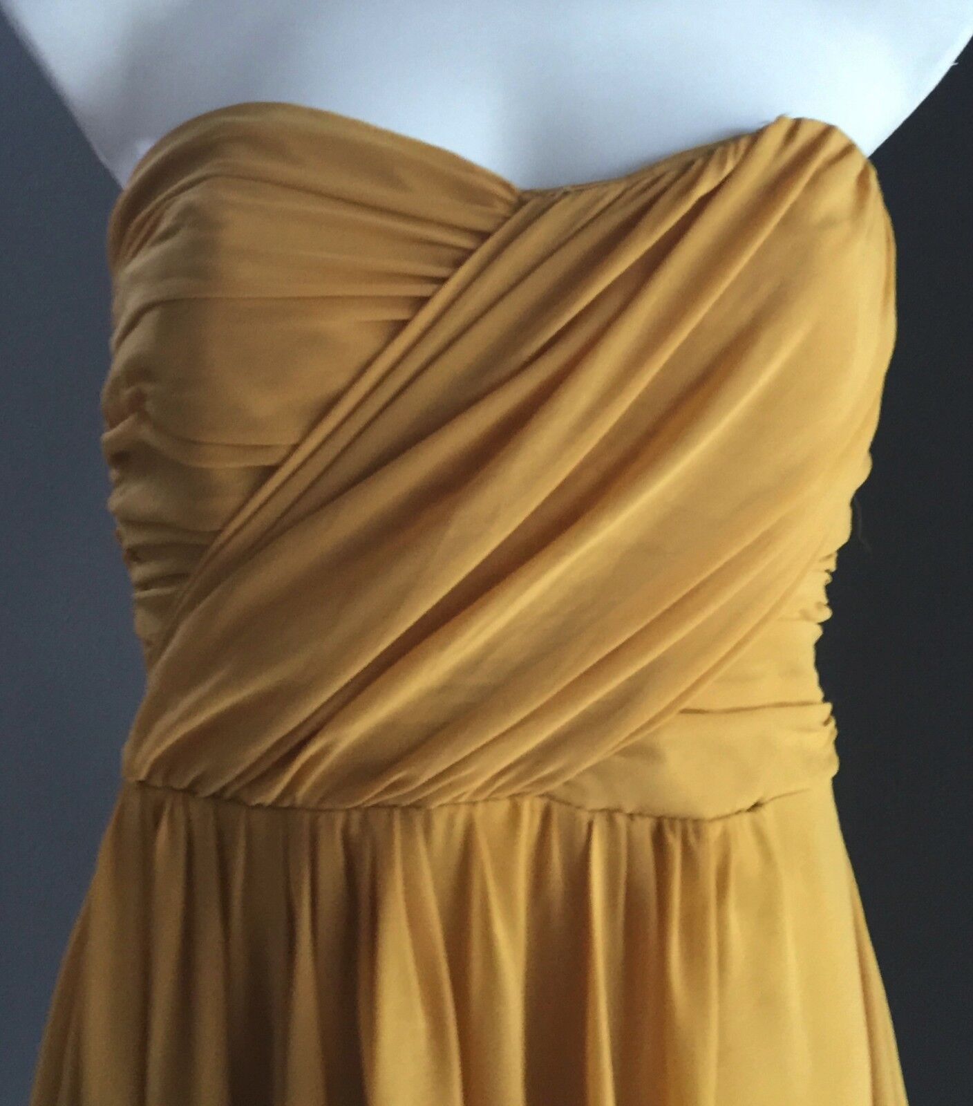 FORCAST Strapless Dress Gathered Bustier Chiffon Mustard Yellow Ladies Size 8