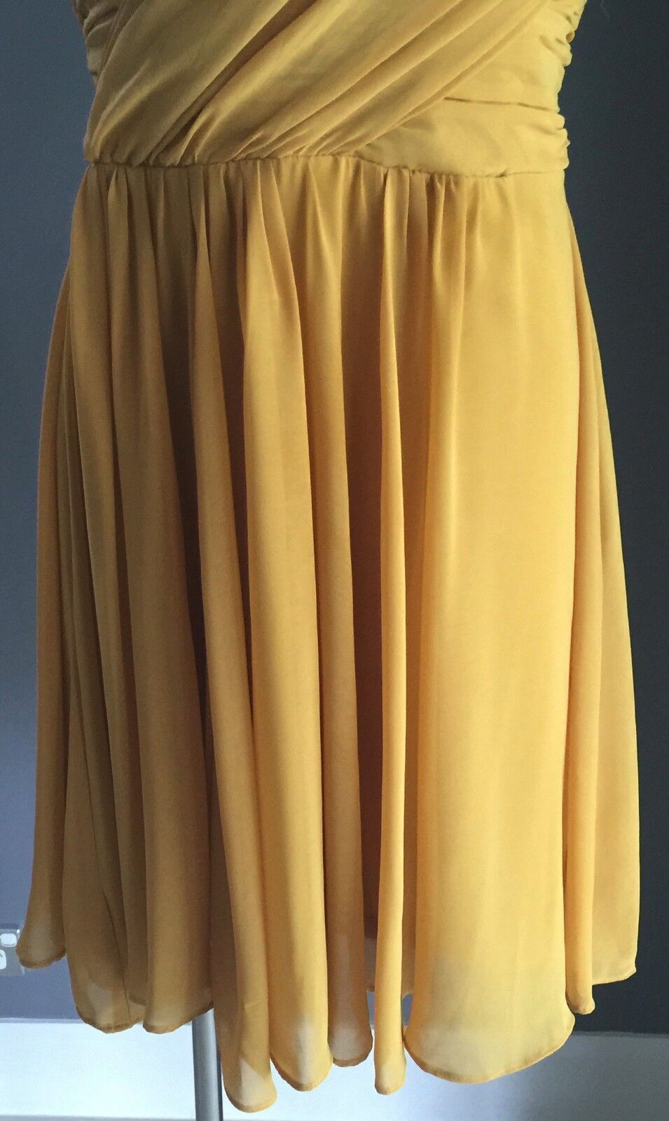 FORCAST Strapless Dress Gathered Bustier Chiffon Mustard Yellow Ladies Size 8