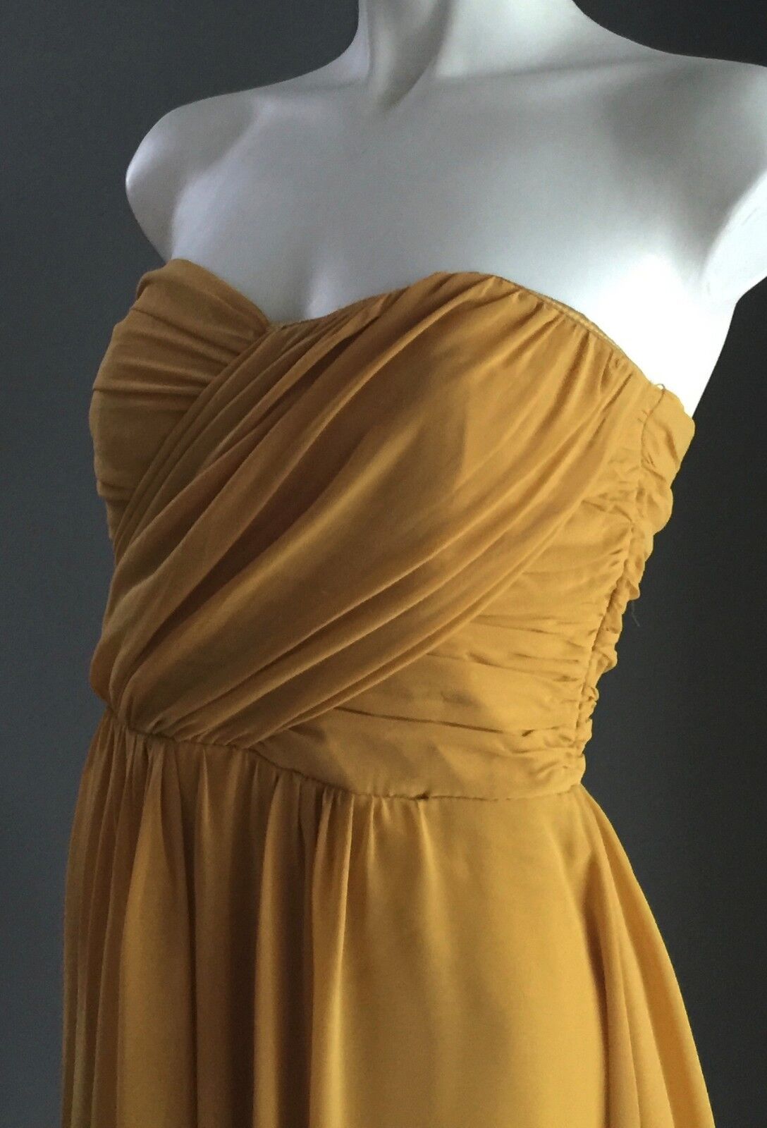 FORCAST Strapless Dress Gathered Bustier Chiffon Mustard Yellow Ladies Size 8