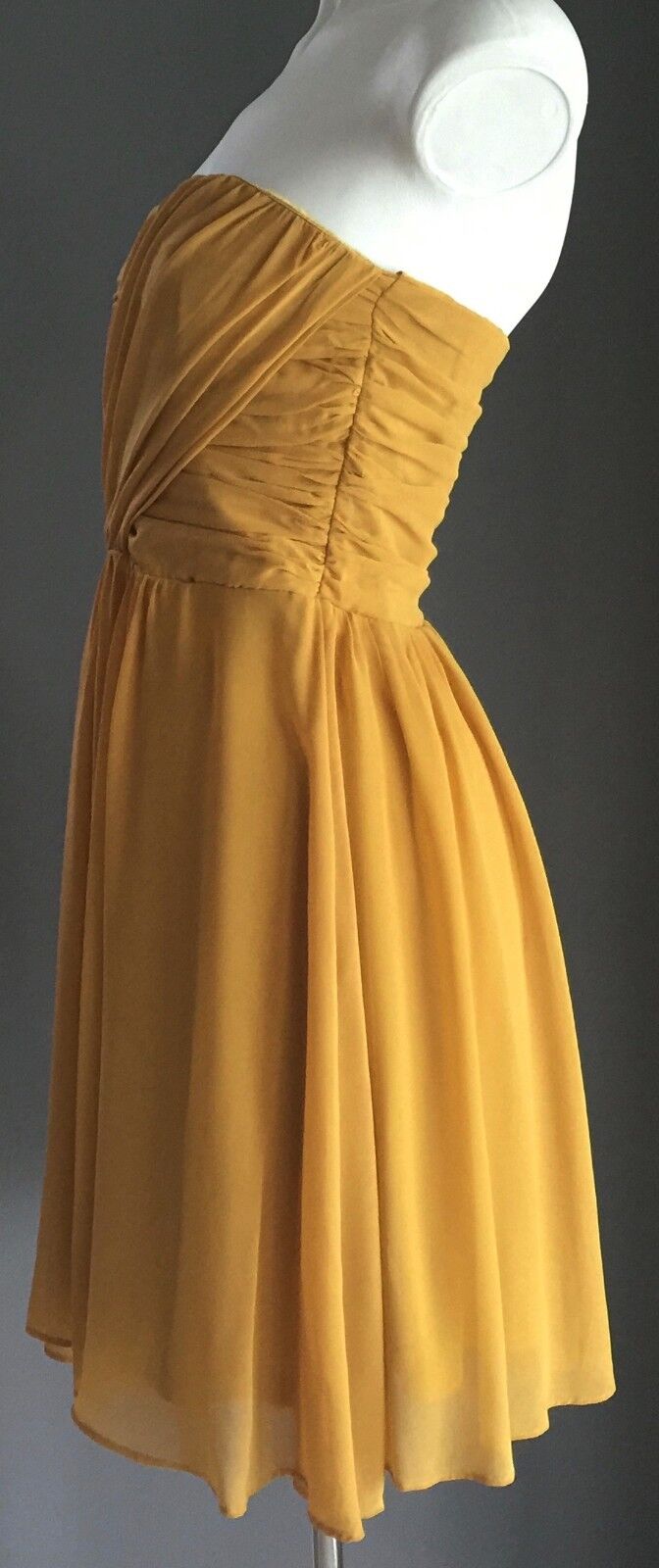FORCAST Strapless Dress Gathered Bustier Chiffon Mustard Yellow Ladies Size 8
