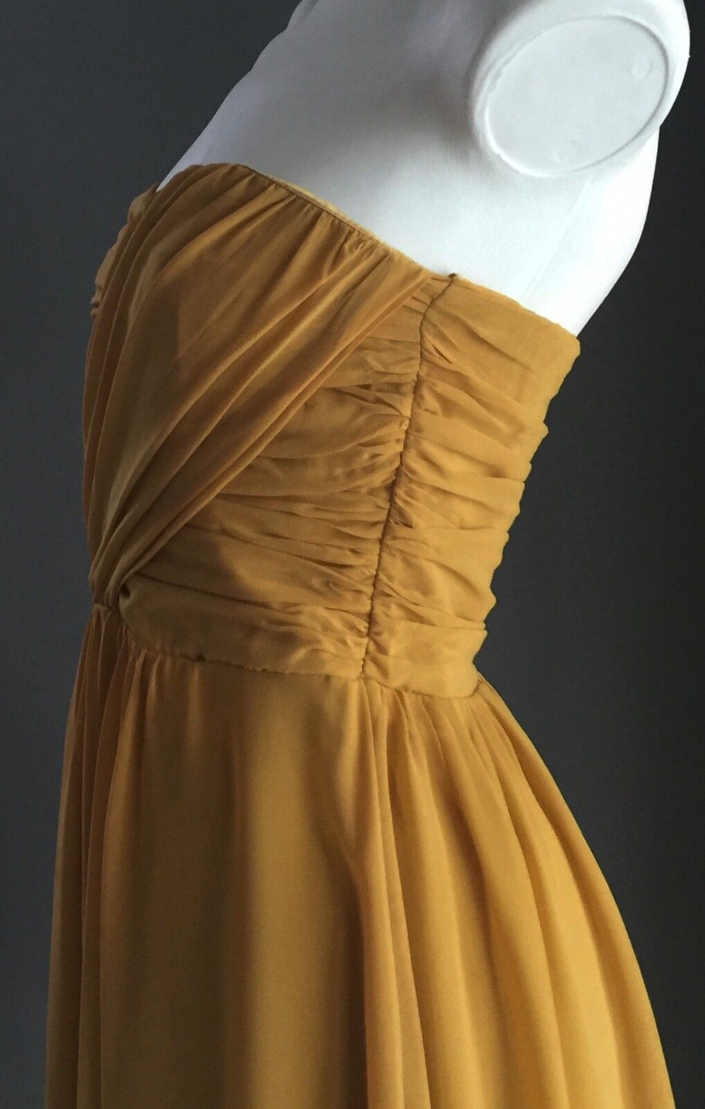 FORCAST Strapless Dress Gathered Bustier Chiffon Mustard Yellow Ladies Size 8