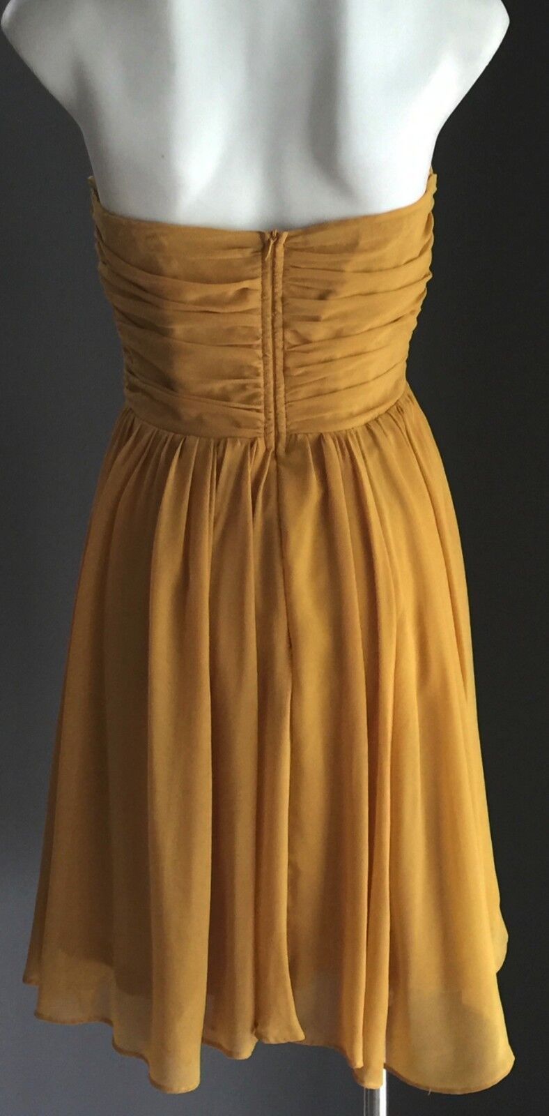 FORCAST Strapless Dress Gathered Bustier Chiffon Mustard Yellow Ladies Size 8
