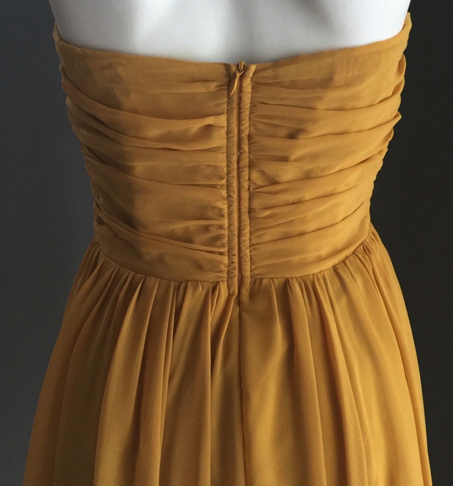 FORCAST Strapless Dress Gathered Bustier Chiffon Mustard Yellow Ladies Size 8