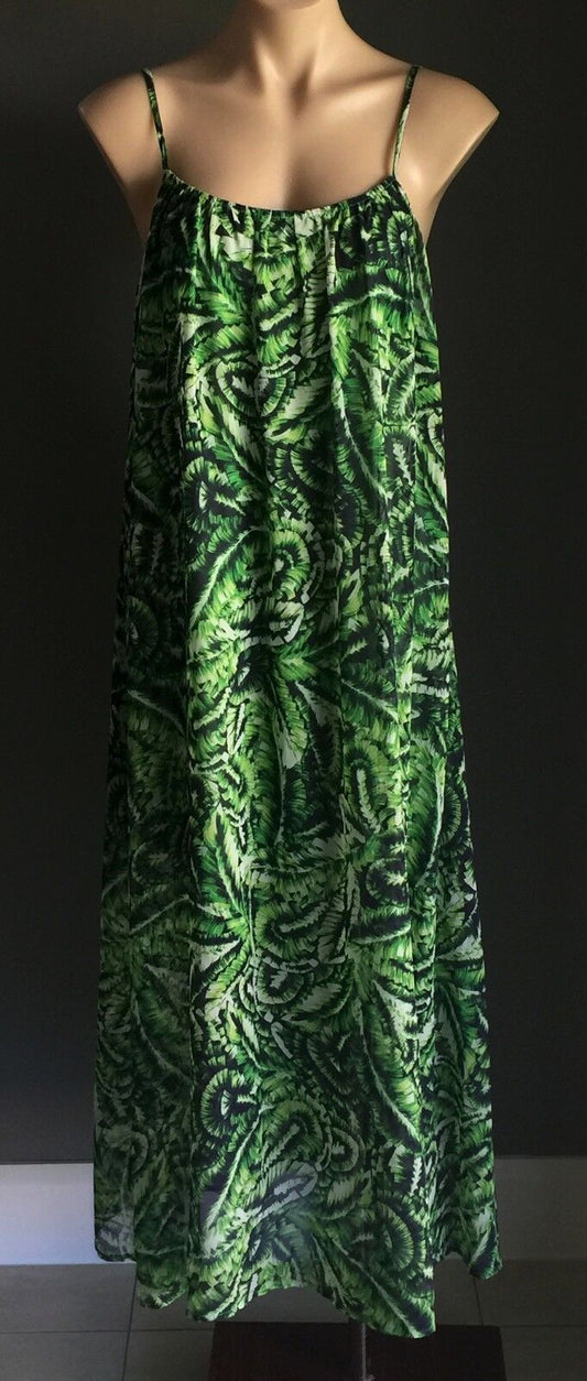 FORCAST Maxi Dress Green Botanical Print Sleeveless Size 10 Party Beach NEW