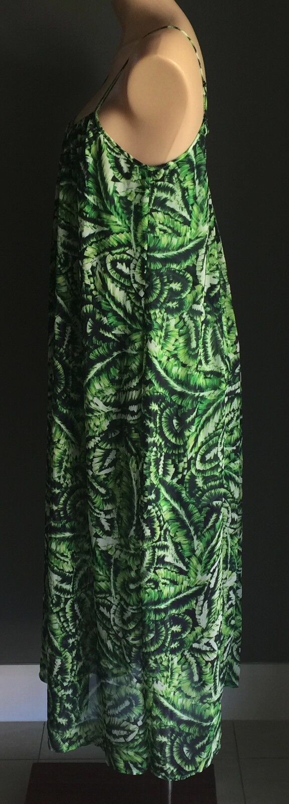 FORCAST Maxi Dress Green Botanical Print Sleeveless Size 10 Party Beach NEW