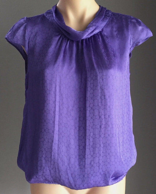 FORCAST Top Purple Cowl Neck Elastic Hem Blouson Blouse Ladies Size 10