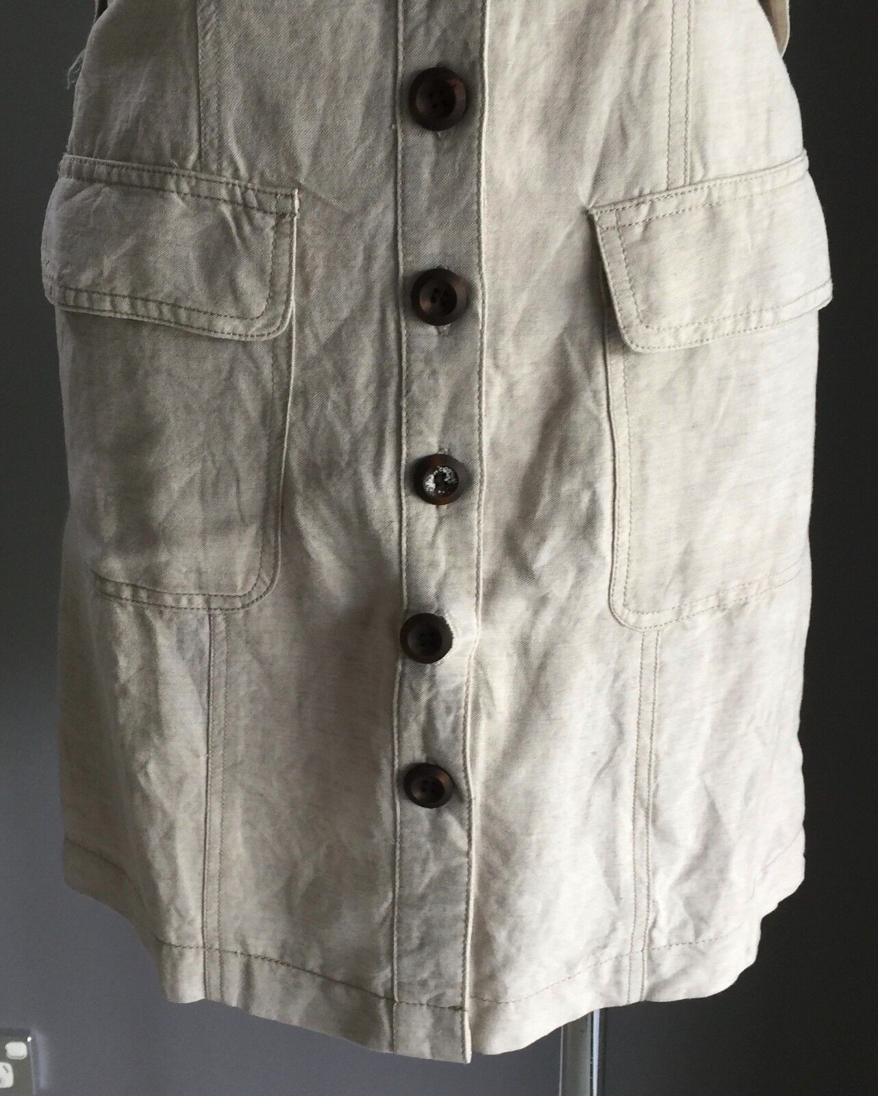 FORCAST Shirt Dress Cotton Linen Beige Sleeveless Buttoned Fitted Sz6 AU 8  10