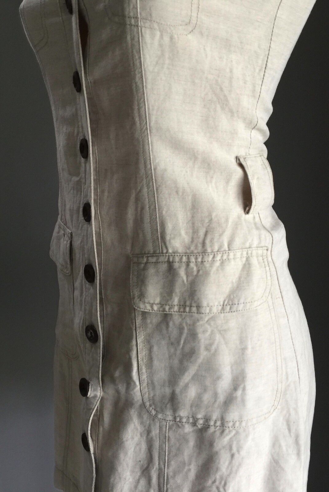 FORCAST Shirt Dress Cotton Linen Beige Sleeveless Buttoned Fitted Sz6 AU 8  10
