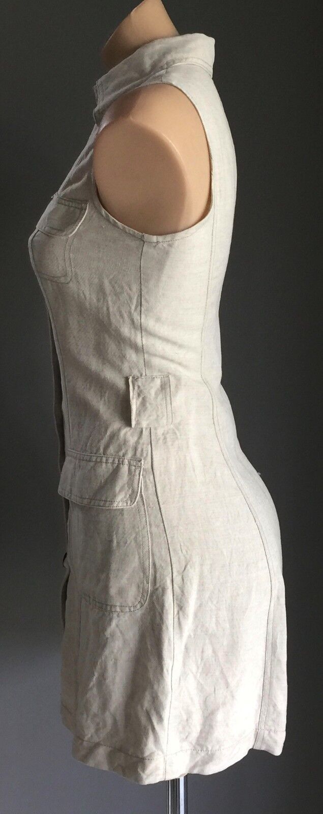 FORCAST Shirt Dress Cotton Linen Beige Sleeveless Buttoned Fitted Sz6 AU 8  10